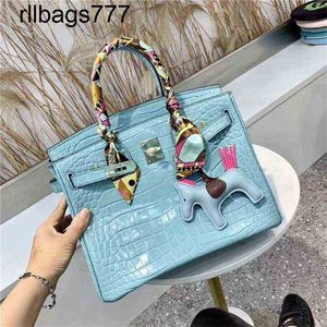 BK Designer Bag Leather Leather Handbag Website Authentic Love Horse Female 2024 Fashion Crocodile Pattern Platinum Tone Messenger Messenger