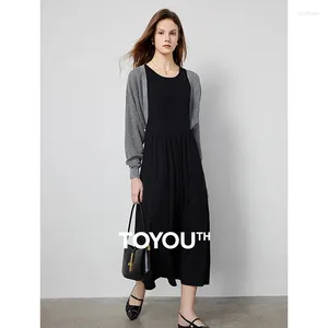 Work Dresses TOYOUTH Women Two Piece Sets 2024 Spring Hit Color Cape Sleeveless Knitted Vest Dress Female Outfit Fashion Clothes