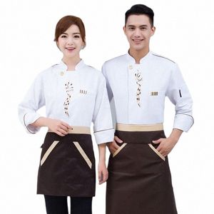 Chef's Work Clothes Men's Hotel Kitchen Staff Clothes White Autumn Hot Pot Shop Uniform Overdimensionerad Chef's Clothes LG Sleeves 26FA#