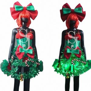 Festival de Natal Outfits Bow Headwear Performance Party Dr Mulheres Gogo Dancer Traje Cosplay Stage Rave Roupas XS7408 f7oP #