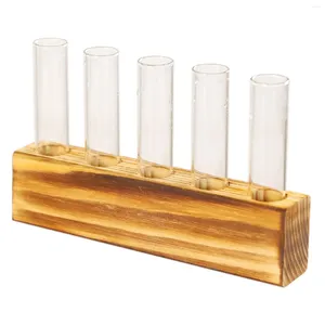 Vases Plant Flower Pot Modern Wooden Base Table Decor Art Tabletop Simple With 5 Tubes