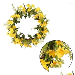 Decorative Flowers Wreaths Artificial Daisys Flower Wreath 45Cm Door With Green Leaf Christmas Festival For Front Wedding Drop Deli Dhvsl