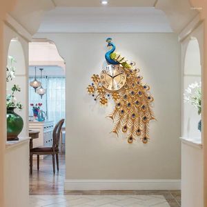 壁の時計ピーコッククロックビッグサイズ豪華な家の装飾モダンデザインリビングルーム装飾ウォッチホルロゲムラレ