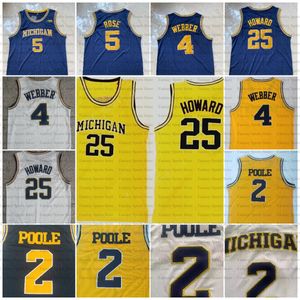 Michigan Wolverines College Basketbol Forması Jalen Juwan Rose 25 Howard Rice Jorda Poole Mavi Beyaz Dikişli Erkek Formaları