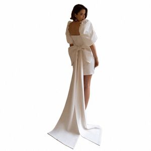 short Weddiing Dr for Women 2023 Bride Sweetheart Detachable Bow Puff Sleeve Crepe Sheath Bridal Gowns Robe de Mariee B9Mb#