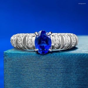 Cluster Rings Royal Sapphire Diamond Ring Real 925 Sterling Silver Engagement Wedding Band for Women Bridal Promise Jewelry