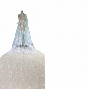 Luxury Bridal Wedding Veils Cathedral Längd med gratis kam 5 m lg vit elfenbensspets Applique Veil 3674#