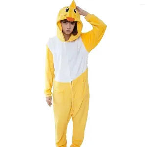 Casa roupas adultos animais onesies pato pijamas define pijamas mulheres homens inverno unisex trajes amarelos crianças bonito dos desenhos animados flanela