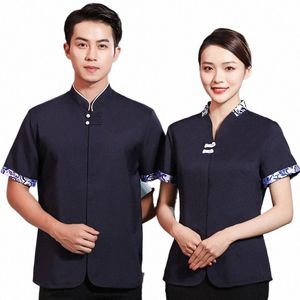 wholesale Spot Restaurant Work Short-Sleeved Summer Clothes Chinese Style Tea House Waiter Uniform Foot Massage u4IZ#