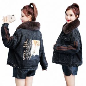 winter Short Denim Jackets Women Plus Size Loose Vintage Jeans Denim Parka Coat Woman Thick Warm Cowboy Jacket Fur Collar Jacket 14Yr#