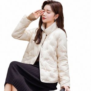 thin and Light Stand Collar Jacket for Women, Short Style, White Duck Down, Natial Tide, Embroidered, Keep Warm, Comfortable, Y9F8#