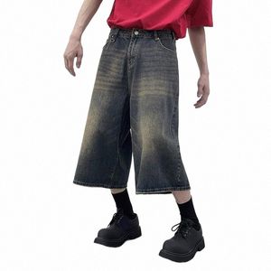 reddachic Vintage W Baggy Jorts per uomo Casual spazzolato Jeans ritagliati Vita bassa Denim Pantaloni corti Toruser maschili Emo Streetwear b3jK #