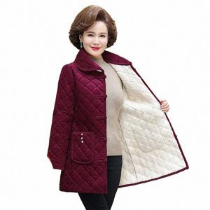 middle Aged Women Jacket Winter Fleece Thick Corduroy Outerwear Parker Female Cott Padded Coat Clothes Women Basic Coat 98am#