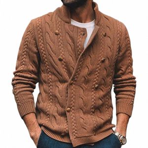 Mens outono inverno casual retro malhas jaqueta gola alta magro lg-manga duplo breasted cardigan estilo urbano cavalheiro casaco 888z #