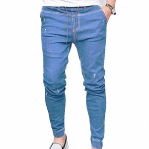 men Pencil Jeans Trousers Skinny Denim Pants Plus Size Jogger Elastic Waist Trousers D6PT#