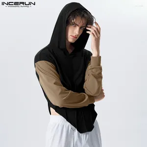 Men's Hoodies INCERUN Tops 2024 American Style Deconstructed Design Sweaters Hoodie Casual Patchwork Color Contrast Sweatshirt S-5XL