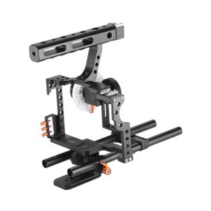 Andoer Video Camera Cage Camcorder Rig Kit Photographic Film Making System with 15mm Rod Matte Box Follow Focus Handle Grip