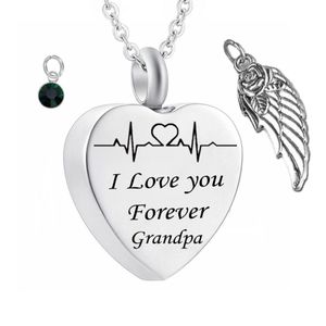 ' I love you Forever' Heart cremation Memorial ashes urn birthstone necklace jewelry Angel wings keepsake pendant for Gr259a