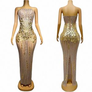 Gold Mirrors Stes Prom LG Dr Women Party Celebrate Dres Wedding Costume Stage Performance Festival Festival XS7088 S2NP#