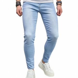 Стильные мужские однотонные эластичные джинсы-карандаш в простом стиле, мужские облегающие спортивные джинсовые брюки для мужчин, одежда 522T #