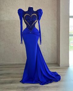 Party Dresses Royal Blue Cap ärmar Evening Mermaid Sequined Long Prom -klänningar Custom Made High Neck Glamorous
