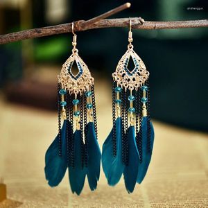 Dangle Earrings Bohemia Temperament Long Drop Retro Korean Fashion Feather Tassel Chain For Women Party Jewelry Brincos