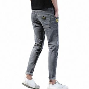 men's Design Grey Denim Jeans Casual Stretch Slim Small Feet Lg Street Pants Fi Versatile Daily Trousers Spring Summer c4mx#