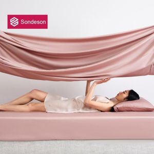 시트 세트 Sondeson Luxury Pink 100% 실크 피트 시트 25 Momme Healthy Beauty Queen Bed with elastic 밴드 케이스 수면 227L