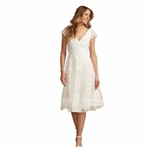 beach Lace Short Wedding Dr White Tea Length Cap Sleeve Party Bridal Gown Simple A Line V-Neck Open Back Vestidos De Noiva 84dQ#