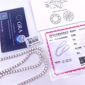 Real Gold Fine Jewelry 4Mm 16" 18 " 20" 22" 24" 26" 28" GRA VVS Moissanite Diamond Tennis Chain Necklace