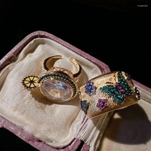 Cluster Rings Women Mojito Cocktail Gemstone Ring Vintage Plated 18k Gold Rainbow Futterfly Zircon