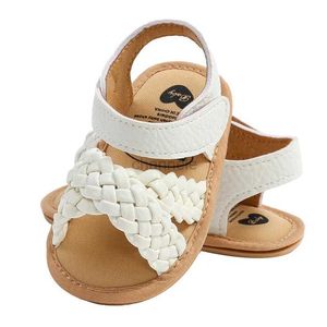 Sandaler spädbarnflickor flätade sandaler fast färg sommar mjuk ensam öppen kammare vandringskor för småbarn nyfödda baby 240329