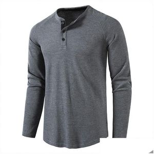 Męskie koszulki męskie męskie 21420 Fashion drobne kratę długie rękawy miękki rozmiar USA S-2xl stały kolor okrągły szyja swobodny fitness Mężczyźni szare topy Pleve Dhth1