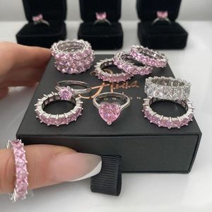 Choucong Ins Top Sell Wedding Rings Luxury Jewelry 925 Sterling Silver Pink Topaz CZ Diamond Gemstones Party Elegant Women Bridal Ring For Mother Day Gift