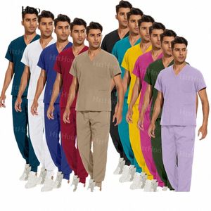 wholesale Short Sleeve Medical Scrub Uniforms Sets Nurse Hospital for Men Operating Room High-quality Surgical Gowns Spa Uniform G3WS#