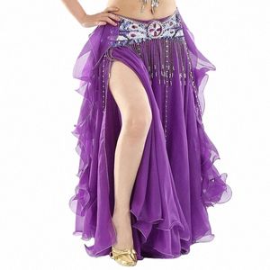 profial Chiff Women Belly Dance Costume Oriental Double High Slits Belly Dance Costume Skirt for Women Belly Dance Skirt 38jF#