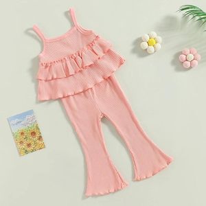 Clothing Sets Toddler Baby Girl Bell Bottoms Outfit Ruffle Layered Camisole Tops Flare Pants Little Kids Ribbed Summer Clothes