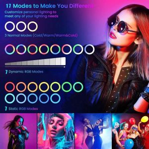 30cm RGB Color Soft Ring Light Remote Circle Lamp com suporte de tripé Fotografia preenche a iluminação de vídeo selfie gravação de vídeo RingLum