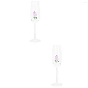 Bicchieri da vino 2 pezzi Flauti flauto tostatura con fiori di rosa in vetro da sposa per la decorazione della festa di anniversario