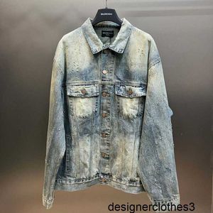 Tasarımcı B Family High Edition Paris Yeni Back Sıcak Elmas Ailesi Denim Ceket Ceket Erkek ve Kadınların Gevşek Denim Ceket Nawv