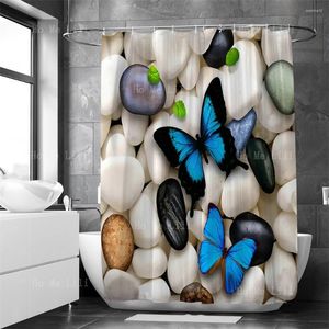 シャワーカーテンクリエイティブパーソナリティパターン白い黒い小石と空飛ぶ昆虫バスルーム防水カビド