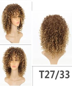 Kinky lockiga peruker för svarta kvinnor blond syntetisk hårfärg T2730 afro lockiga hår peruker korta kinky lockiga fulla wigs6775784