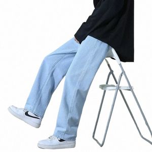 Novo outono homens denim calças de perna larga estilo coreano luz azul baggy jeans cintura elástica calças de estudante masculino preto cinza z9zT #