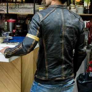 Skórzana skórzana skórzana skóra jesienna kurtka motocyklowa Mężczyzn Mężczyzny mody mody Bomber kurtki swobodny stojak na kołnierz płaszcz męski Retro Pu Biker 5xl 24330