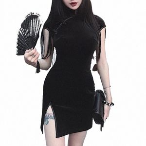 Goth Dark Women Dr Chegsam Chinese Style Skinny Mini Dr Streetwear Sexig Vintage Haraiuku Summer Women Clothing Slim 2023 T2OI#