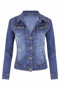 hot sale woman lg sleeve denim jacket fi slim stretch jeans jacket coat spring autumn woman clothing S-2XL new arrival P55g#