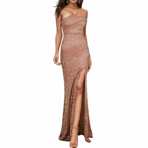 Banchetto Design Una spalla Paillettes Dr Gold Fishtail Donna Elegante formale Dres Party Evening Prom Gala Abiti q7ml #