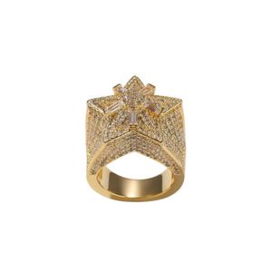 Micro Pave Iced Кубический цирконий Iced Out Star Кольца для мужчин и женщин Золотое кольцо в стиле хип-хоп Обручальное кольцо с бриллиантами Jewelry251N