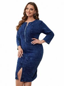 lih HUA Donna Plus Size Denim Dr Autunno Chic Elegante Dres per donne paffute Cott lavorato a maglia Dr 55ks #