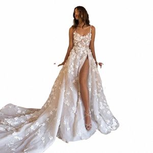 Abiti da sposa in pizzo bohemien con applicazioni di applique a-line sexy con sirena al largo della spalla maniche a fessura alta semplici abiti da sposa Mop j5ww #